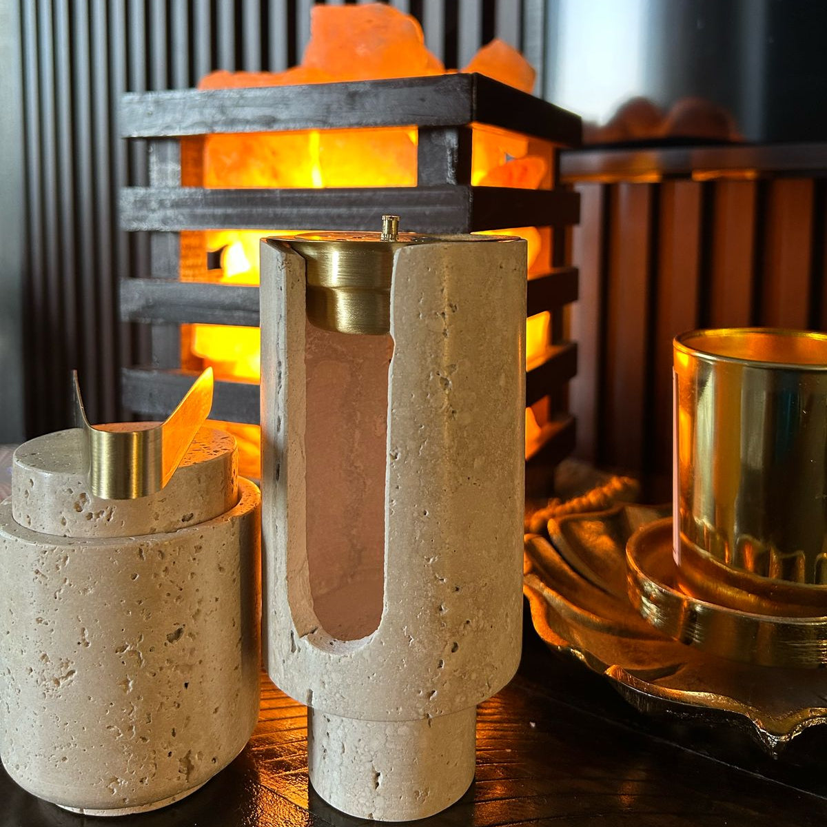 Marble Bukhoor Set with Brass Accessories