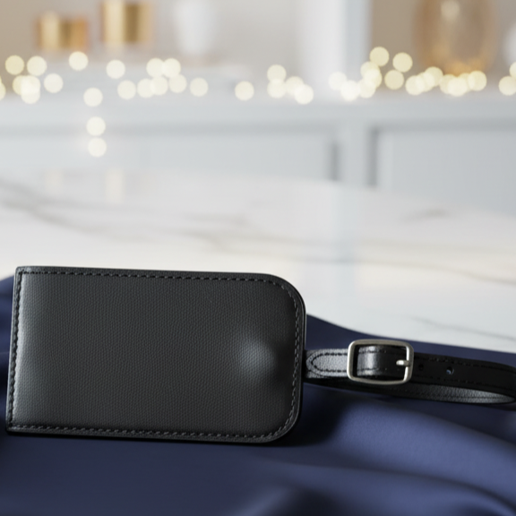 Black Voyage Leather Luggage Tag