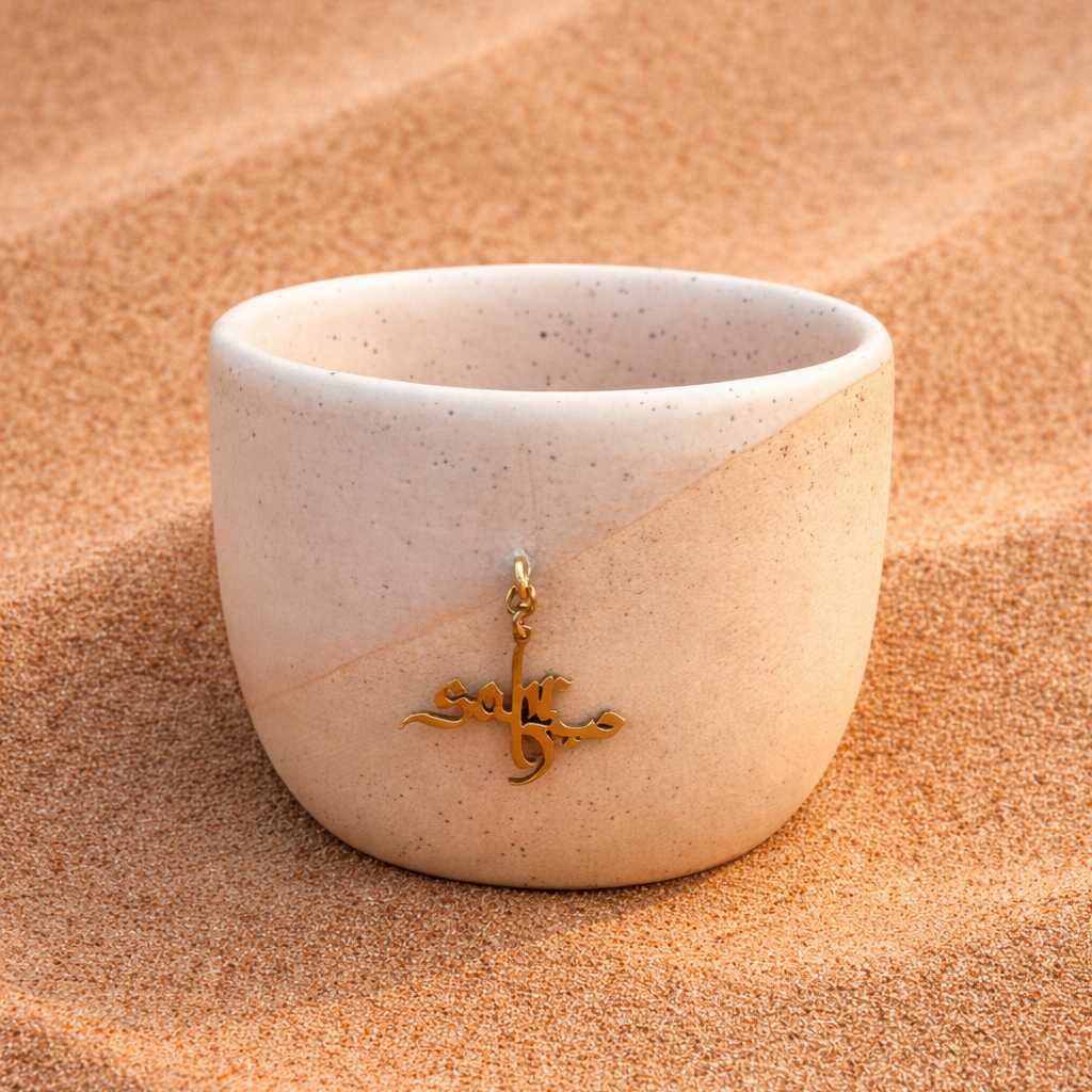 Arabian Handmade Cup – Sabr Calligraphy Brass Charm