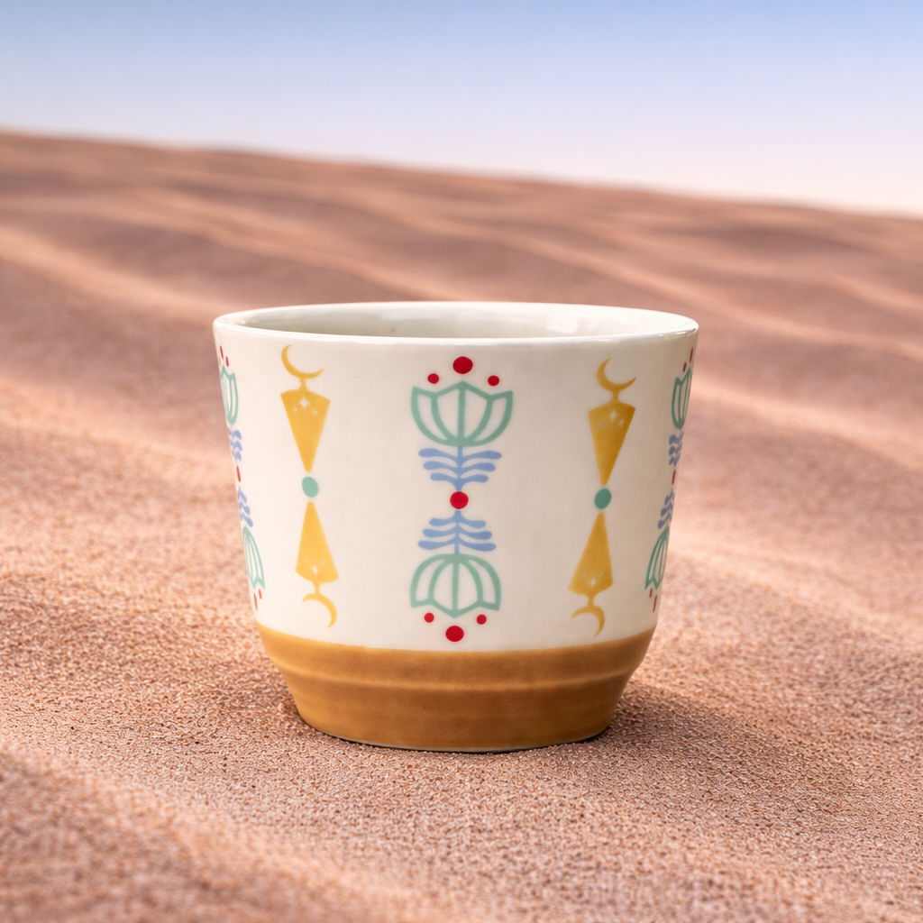 Ruh Ceramic Cup (Single, 120ml) – Colorful Arabic Print