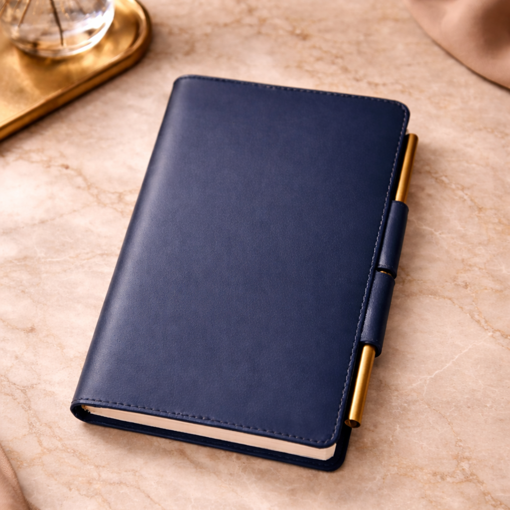 Personalized Premium Leather Diary – Navy Blue