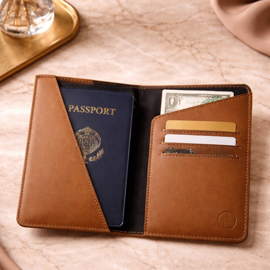Tan Voyage Leather Passport Holder