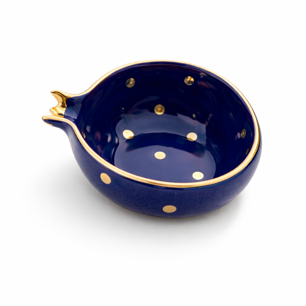 Half Pomegranate Bowl – Blue with 22K Gold Plating