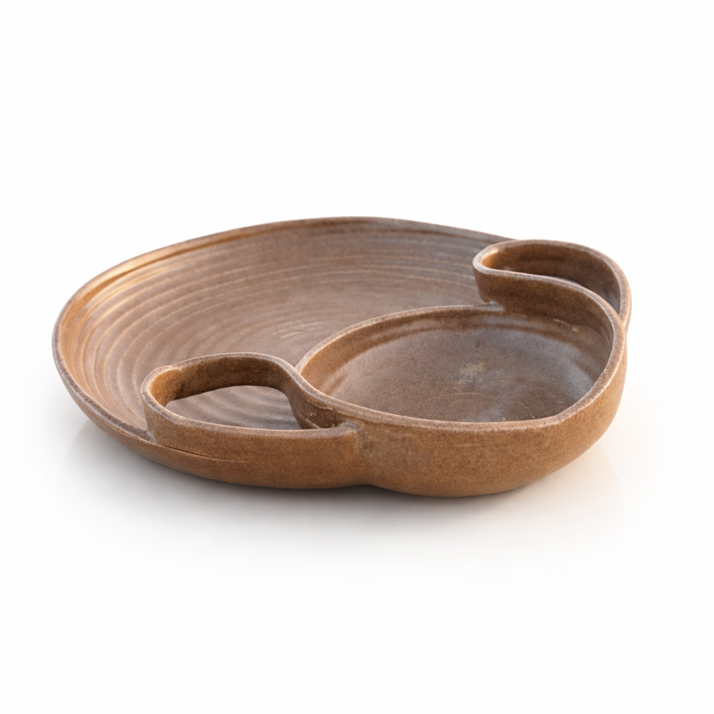 Desert Art – Handcrafted Brown Ceramic Chip & Dip Platter