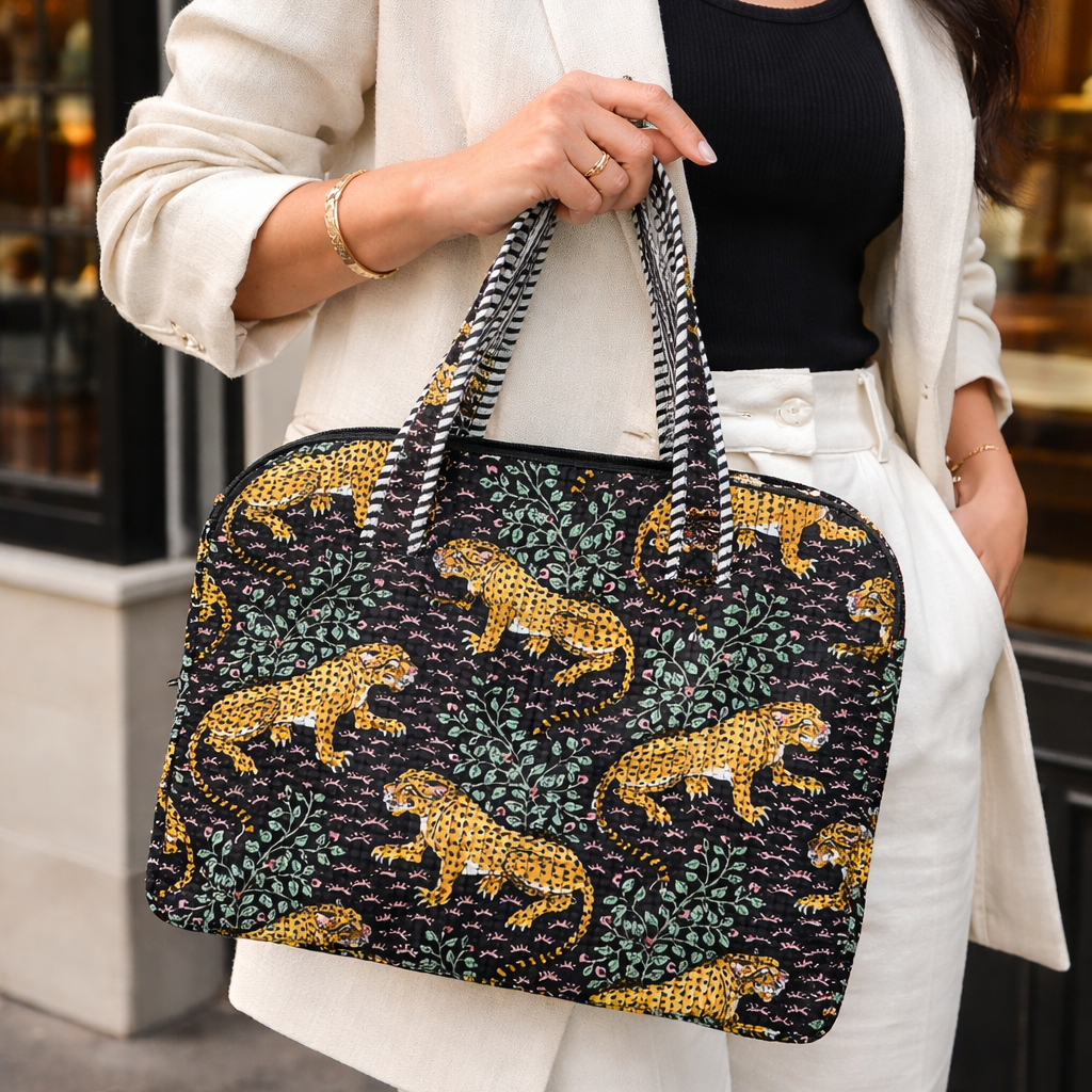 Jawhara Jungle Laptop Bag – Hand Block-Printed Cotton