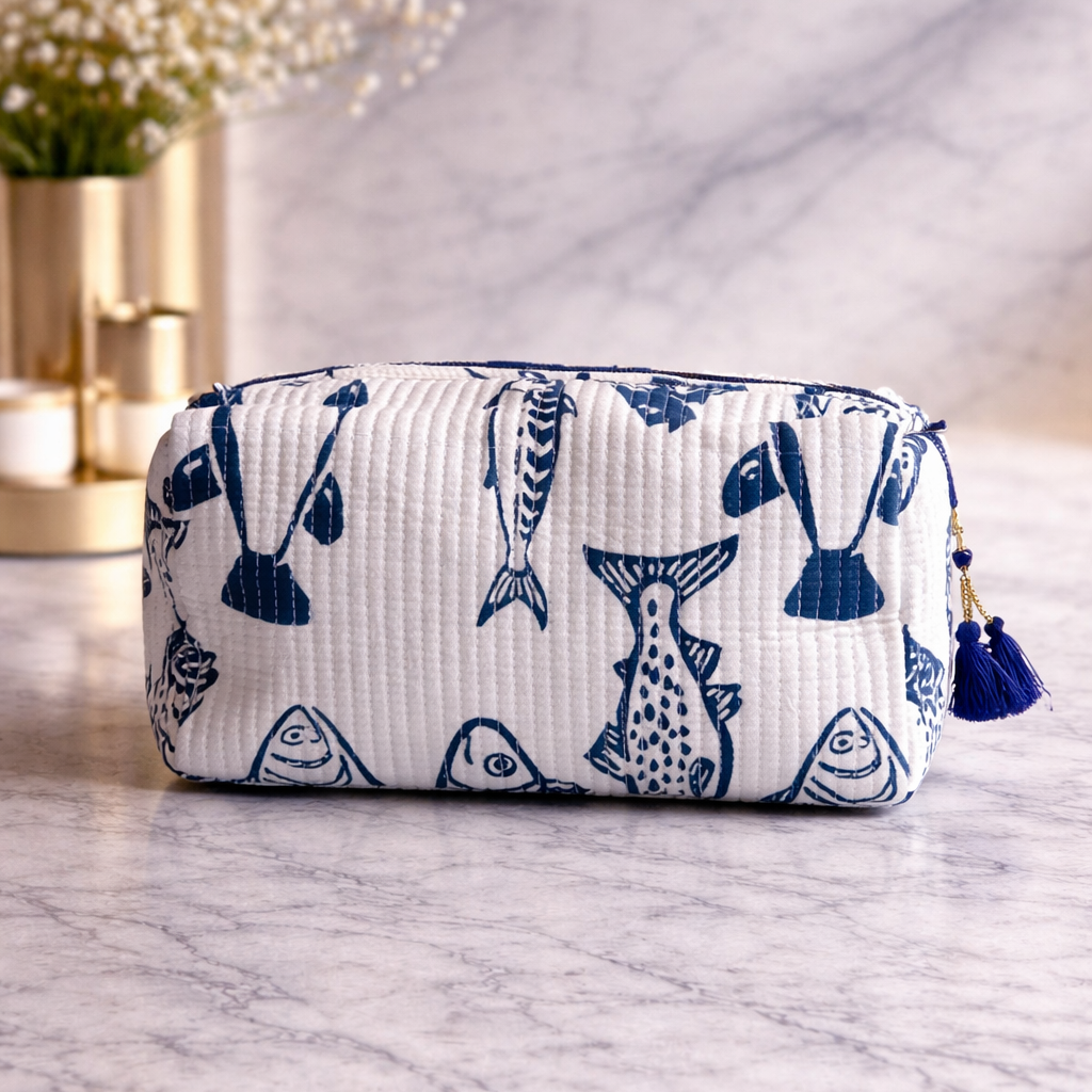 Fish Handmade Block Printed Pouch - Large