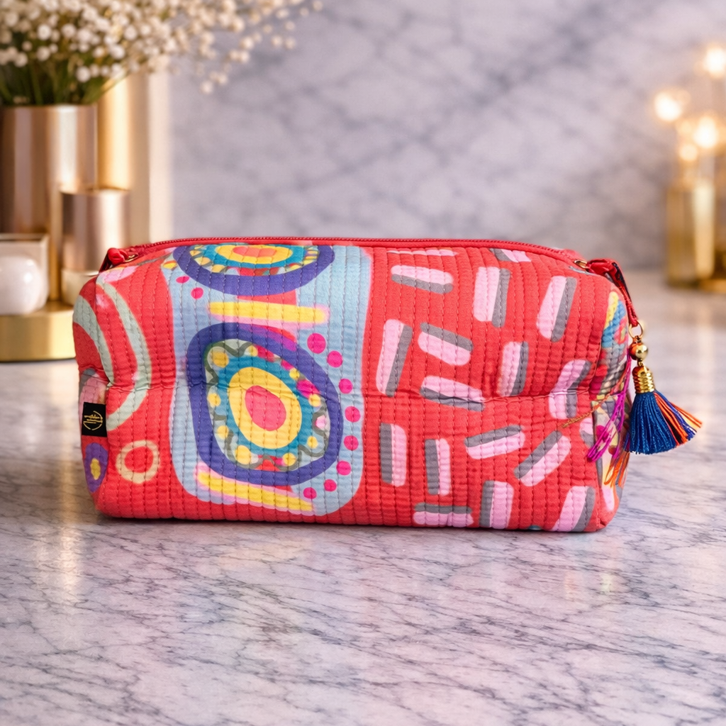 Color Block Handmade Block Printed Pouch - Large