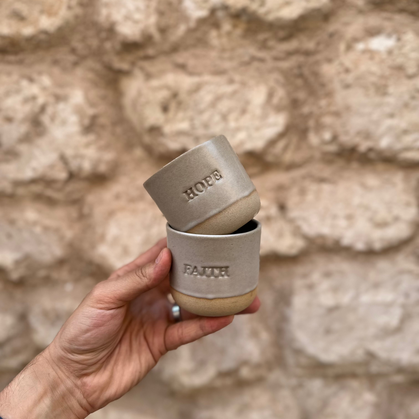 Hope Engraved Single Ceramic Cup - Grey