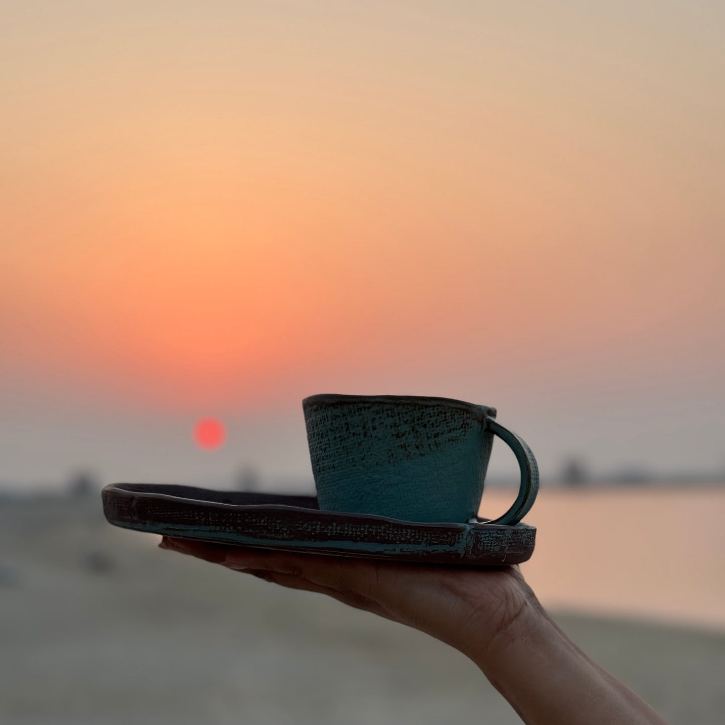 Rumi Handmade Tea Cup with Saucer - Elegant Blue