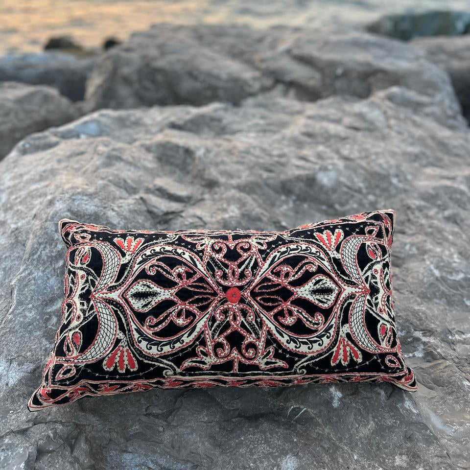 Noor Appliqué Silk Velvet Cushion – 30 x 60 cm