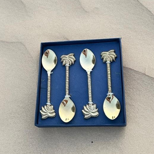 Palm Brass Dessert Spoon Set of 4