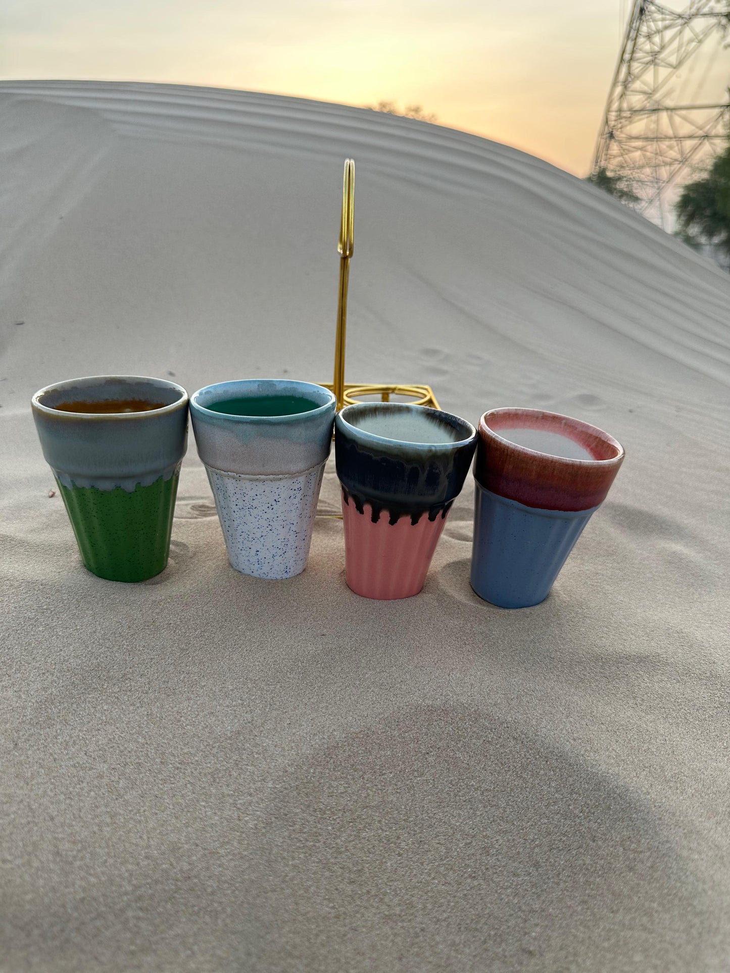 Artisan Chai Glasses - Set of 4 with Metal Stand