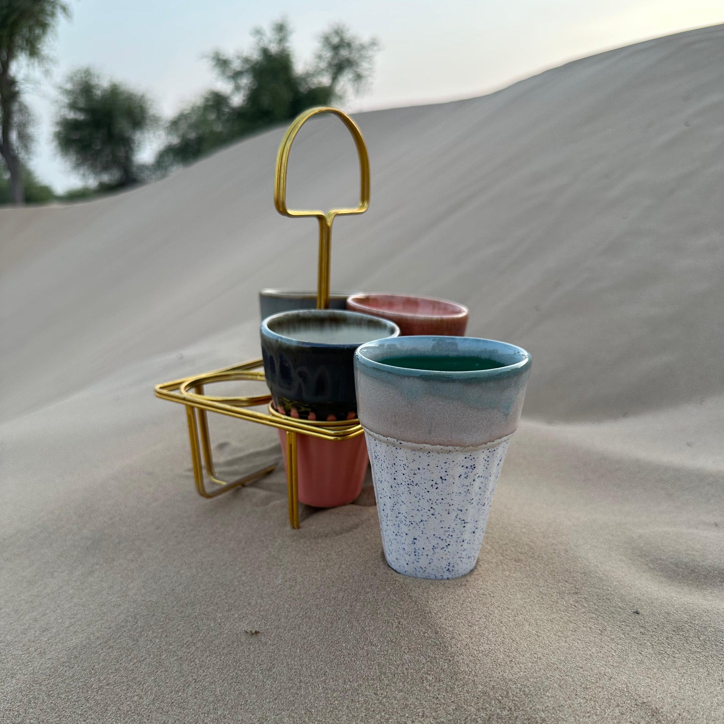 Artisan Chai Glasses - Set of 4 with Metal Stand