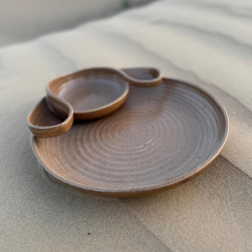 Desert Art – Handcrafted Brown Ceramic Chip & Dip Platter