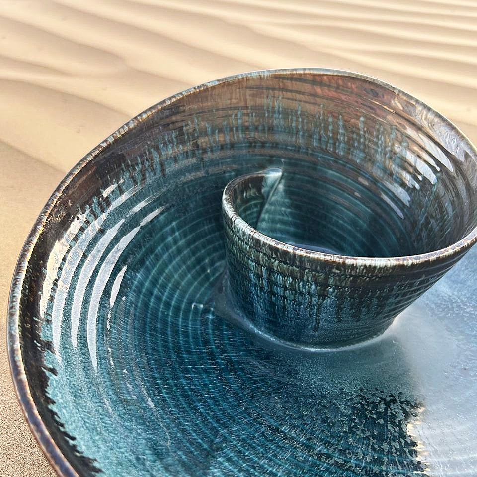 Blue Bloom -Handmade Ceramic Chip & Dip Bowl - Large