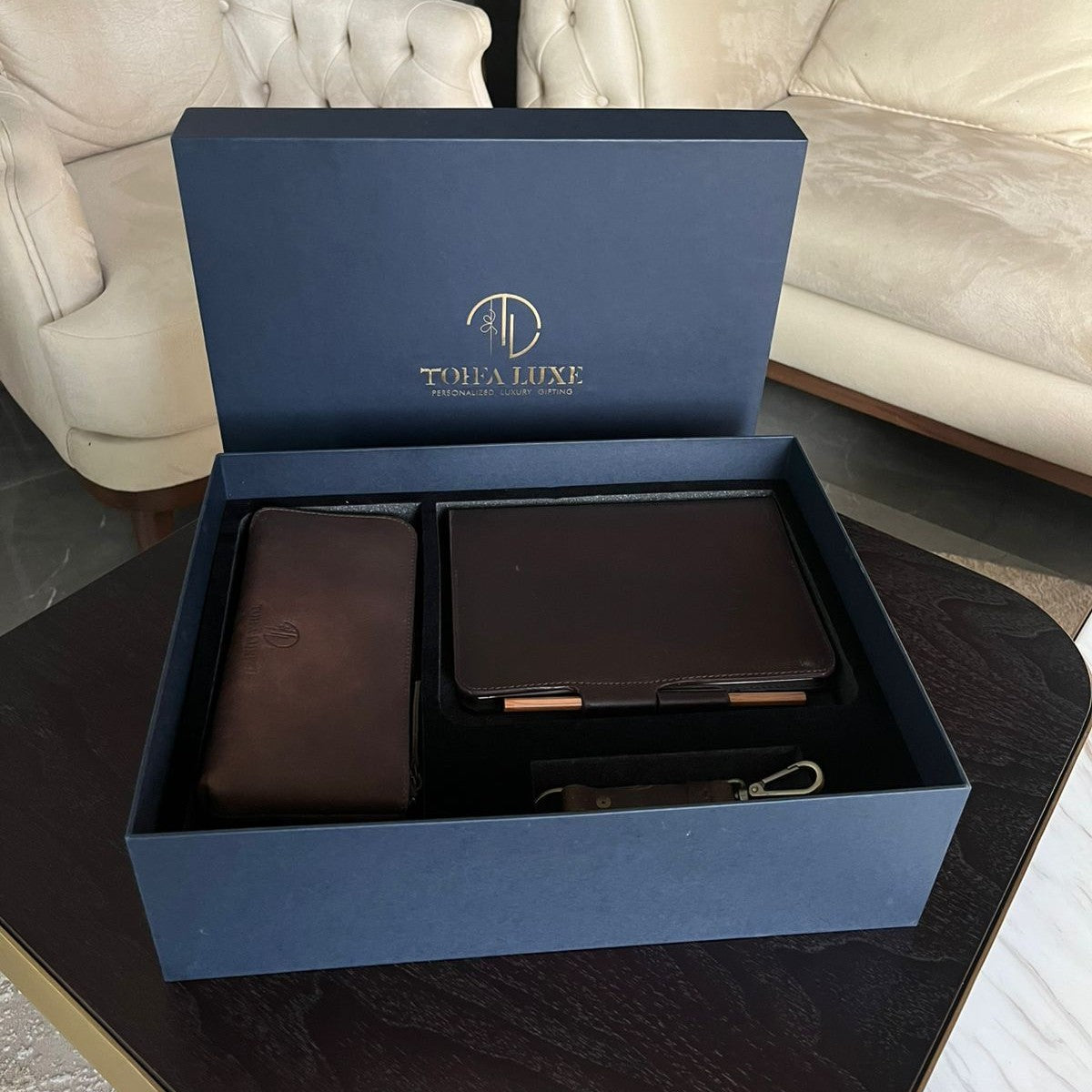 Personalized Engraving Premium Leather Desk Gift Set of 3 - Brown