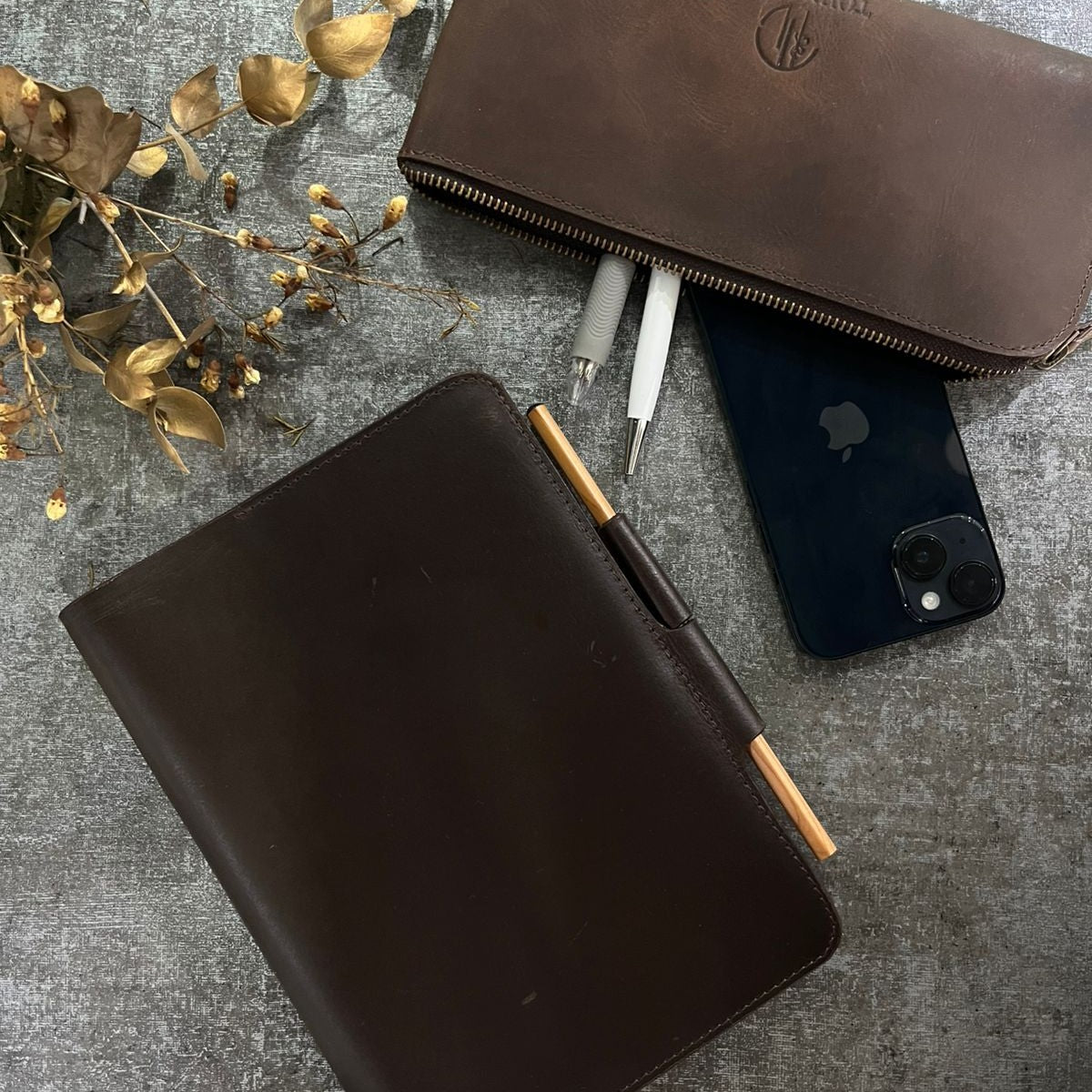 Personalized Engraving Premium Leather Desk Gift Set of 3 - Brown