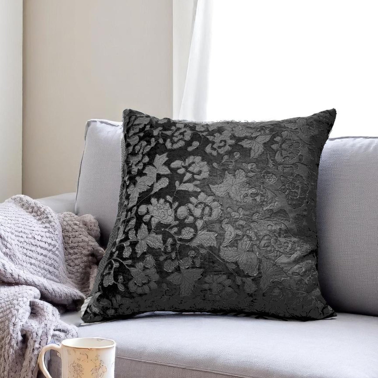Charcoal Patch Work Velvet Cushion – 45 x 45 cm