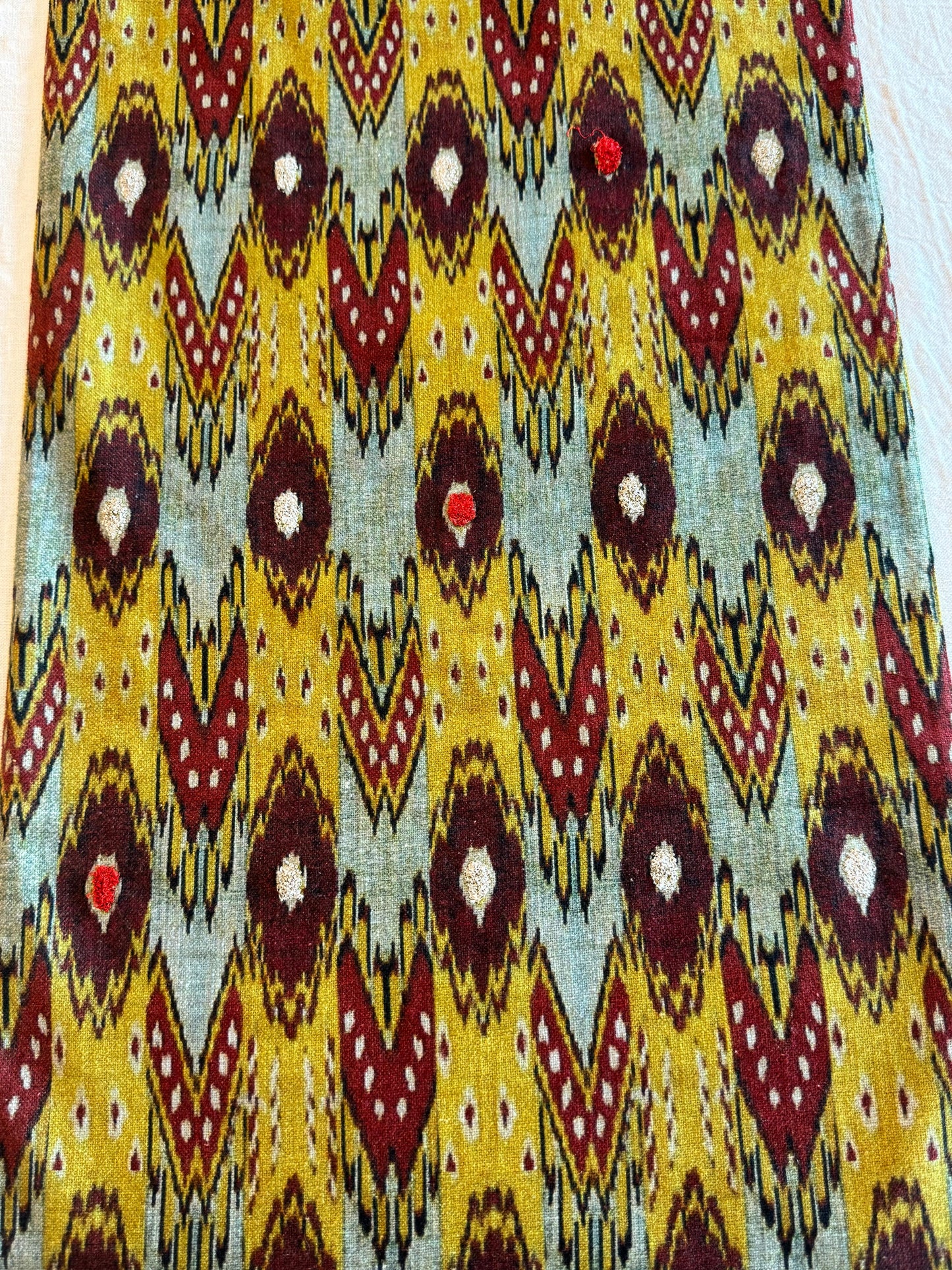 Ikat Woven Embroidered Table Runner with Tassels – 250 x 40 cm