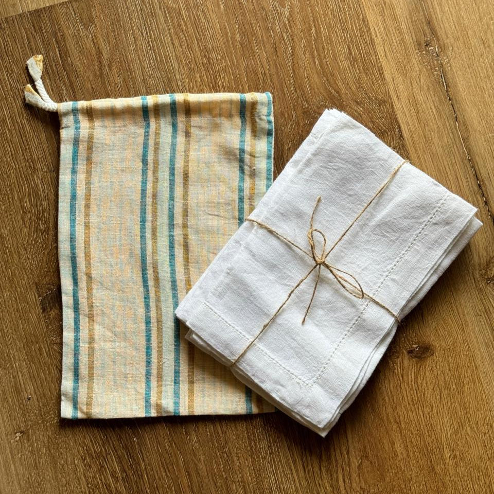 White Hemstitched Linen Napkin - Set of 4