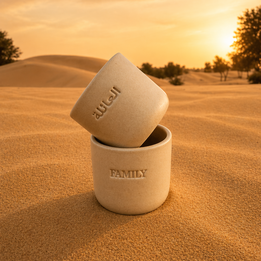 Family Engraved Single Ceramic Cup -Large- Desert Color