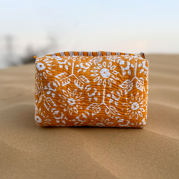 Zia Handmade Block Printed Pouch - Mustard