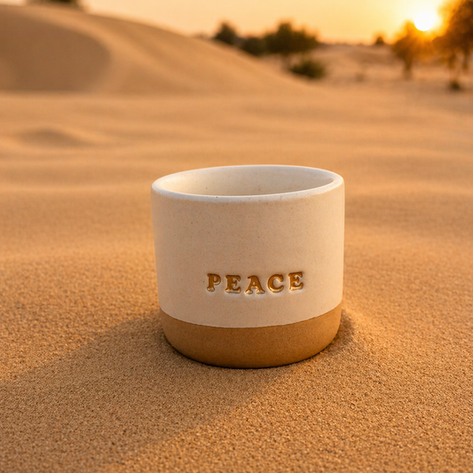 Peace Gold Engraved Single Ceramic Cup - Cream & Gold