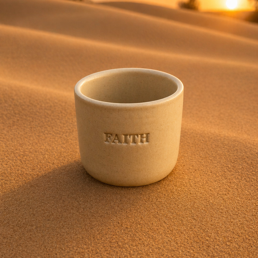 Faith Engraved Single Ceramic Cup -Large- Desert Color