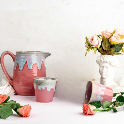 Seashell Ceramic Jug & 2 Glasses Set
