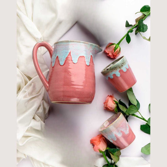 Seashell Ceramic Jug & 2 Glasses Set