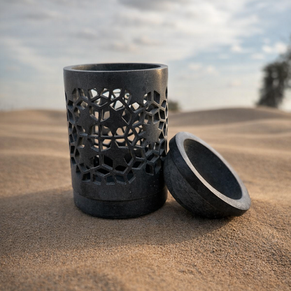 Safa Marble Diffuser – Hand-Cut Floral Charcoal Diffuser