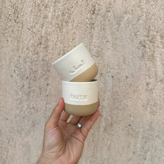 Faith Engraved Single Ceramic Cup - Cream
