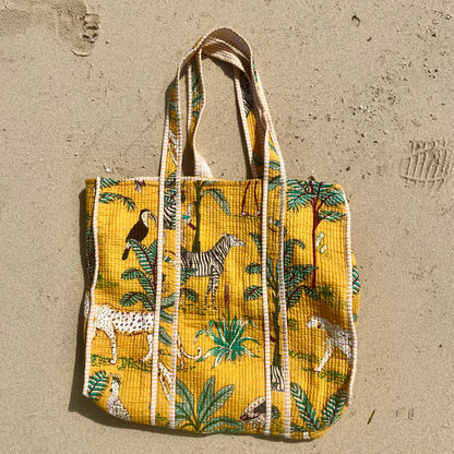 Amaya Jungle Stitch Tote Handbag– Hand Block-Printed Cotton
