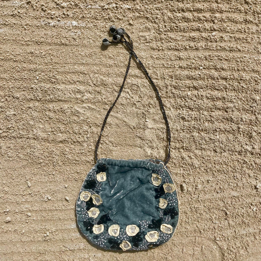 Elara Bloom Velvet Potli – Hand-Appliquéd Floral Clutch