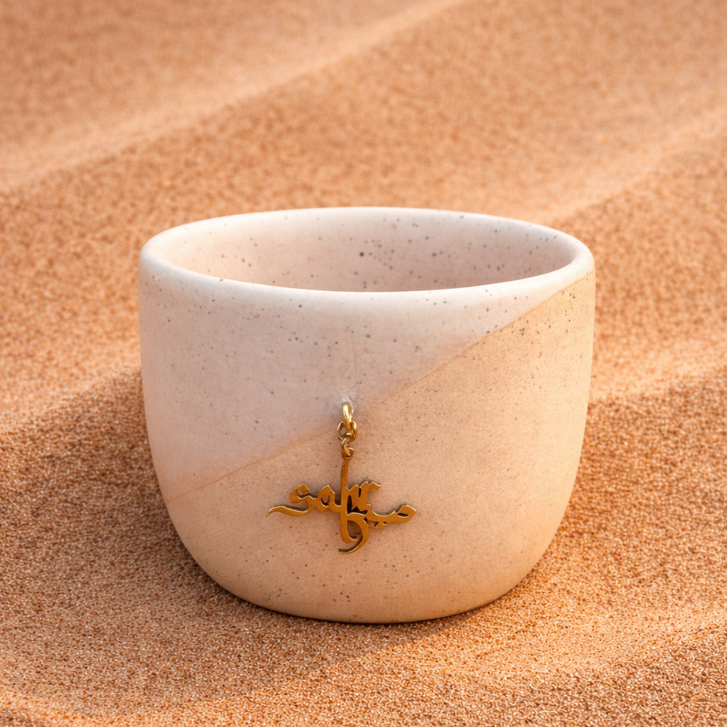 Arabian Handmade Cup – Sabr & Dream Calligraphy Brass Charm Gift Box- Set of 2