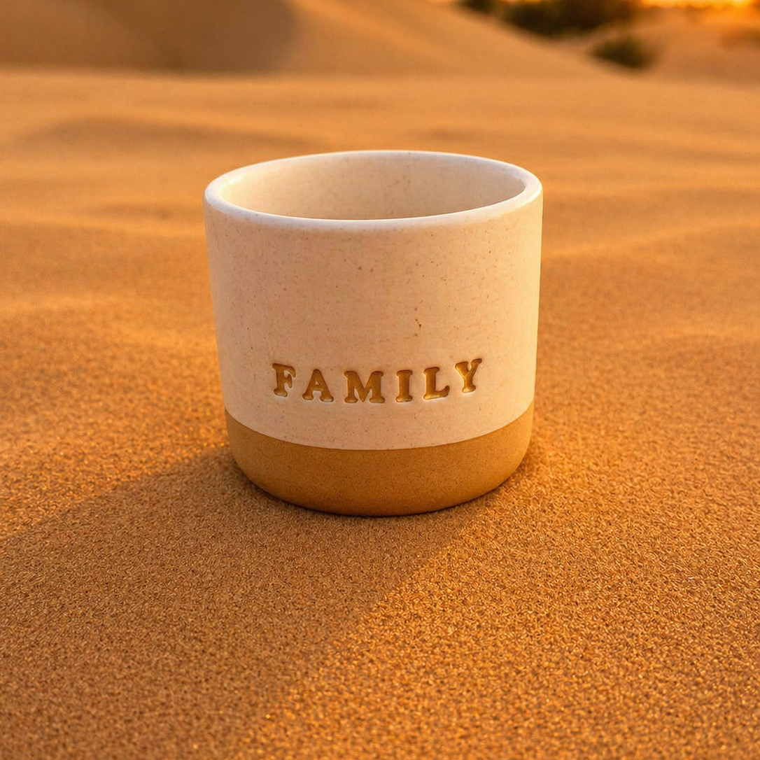 Home & Family Ceramic Gold Engraved Cup Set – English & Arabic - Set of 2 - Gift Box