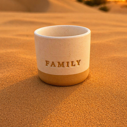 Family Gold Engraved Single Ceramic Cup - Cream & Gold