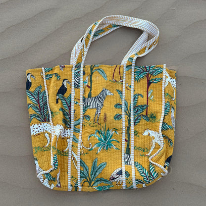 Amaya Jungle Stitch Tote Handbag– Hand Block-Printed Cotton