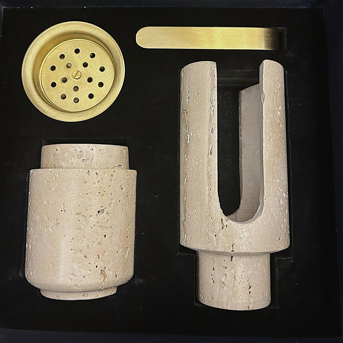 Marble Bukhoor Set with Brass Accessories