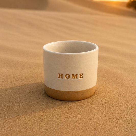 Home Gold Engraved Single Ceramic Cup - Cream & Gold