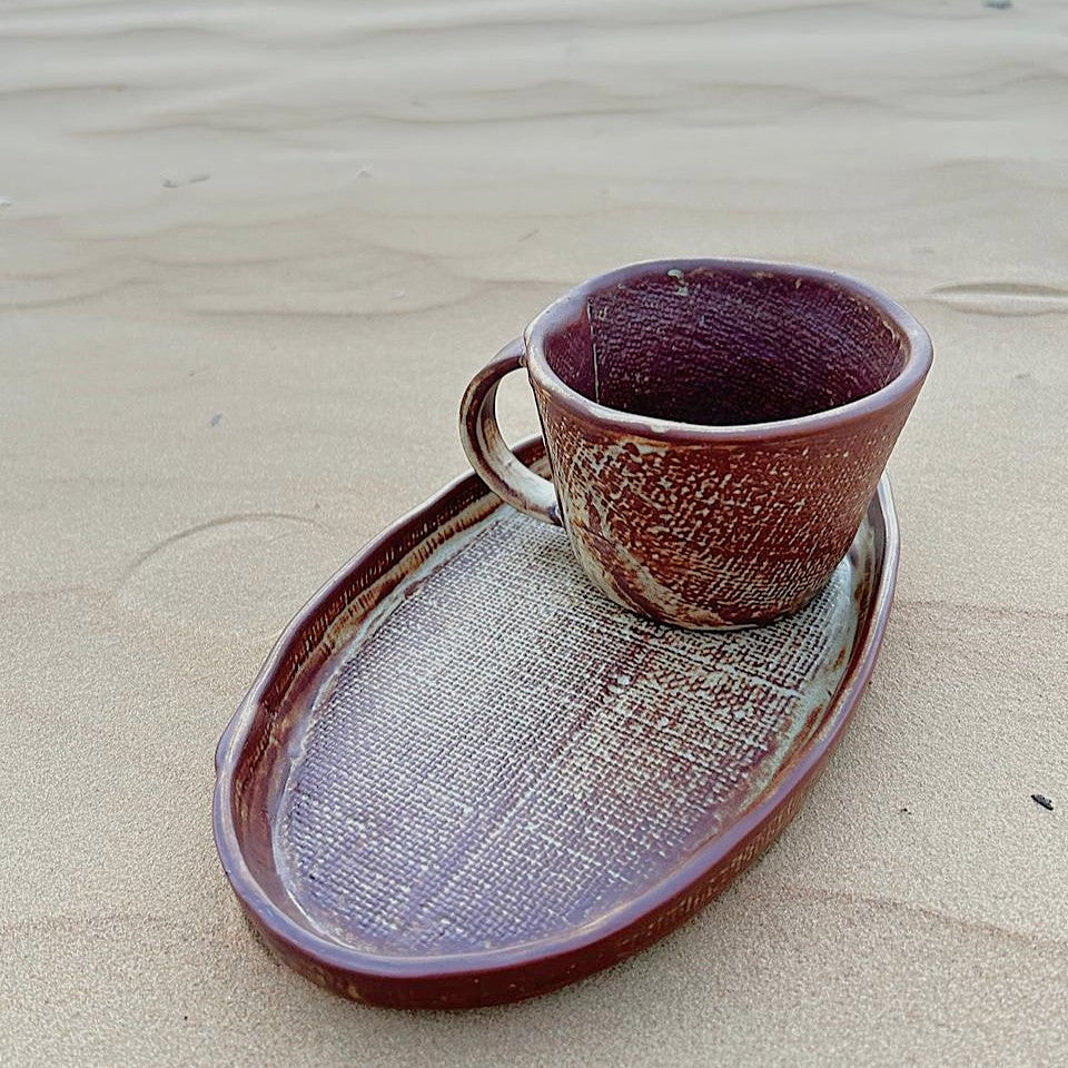 Rumi Handmade Tea Cup with Saucer - Elegant Natural