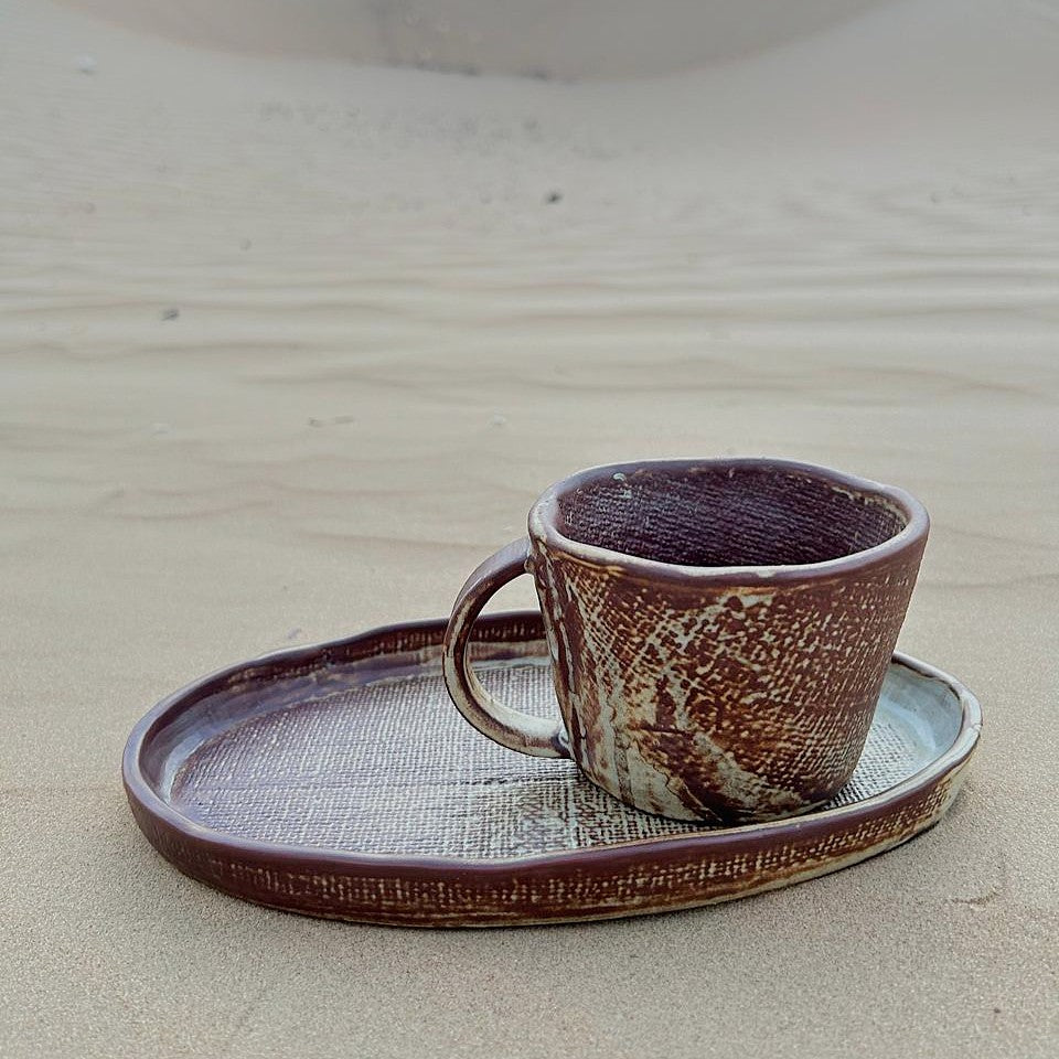 Rumi Handmade Tea Cup with Saucer - Elegant Natural