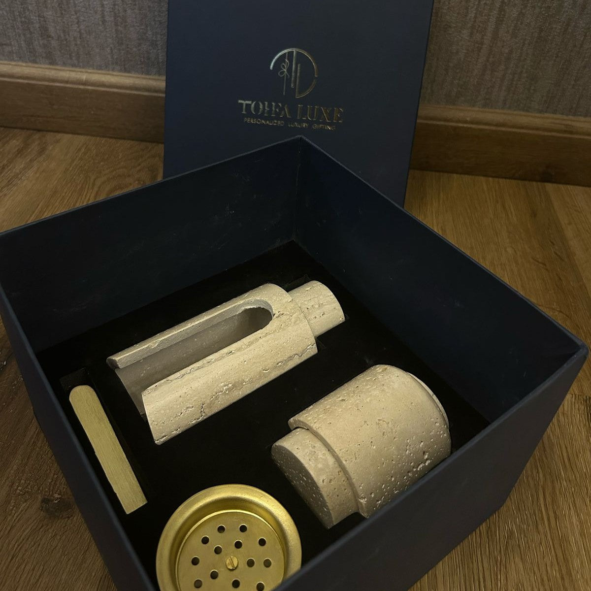 Marble Bukhoor Set with Brass Accessories