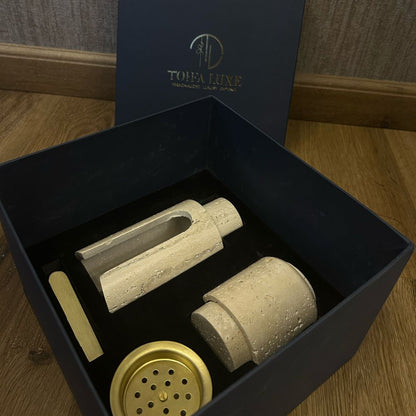 Marble Bukhoor Set with Brass Accessories