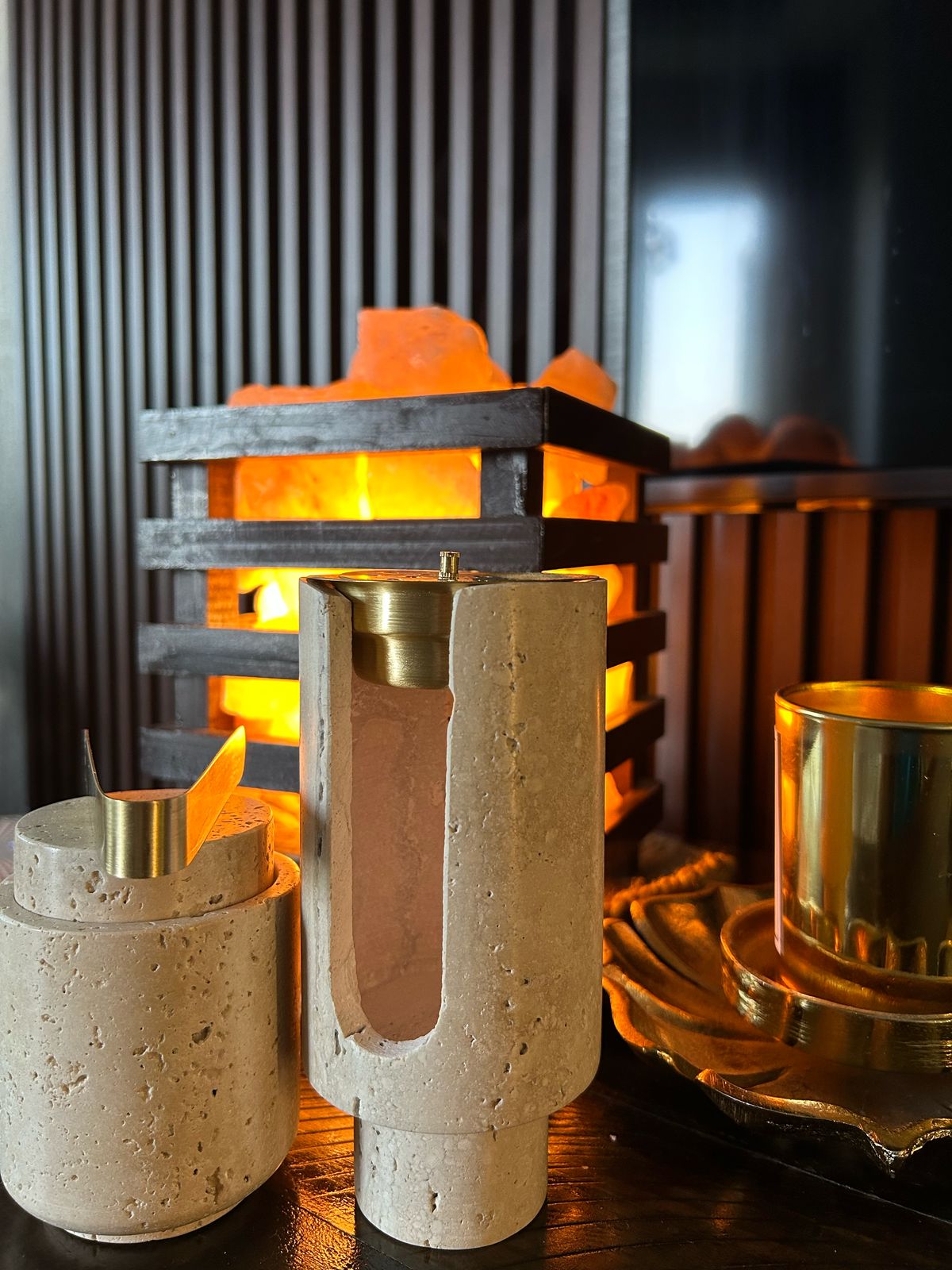 Marble Bukhoor Set with Brass Accessories