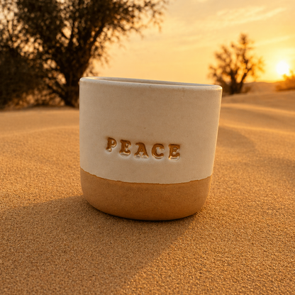 Peace Gold Engraved Single Ceramic Cup - Cream & Gold