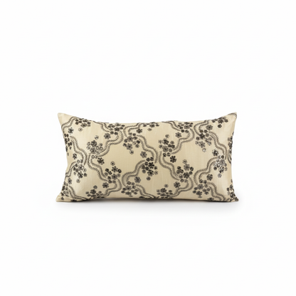 Beige & Gold Handwoven Silk Cushion – 30 x 60 cm