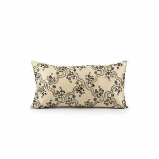 Beige & Gold Handwoven Silk Cushion – 30 x 60 cm