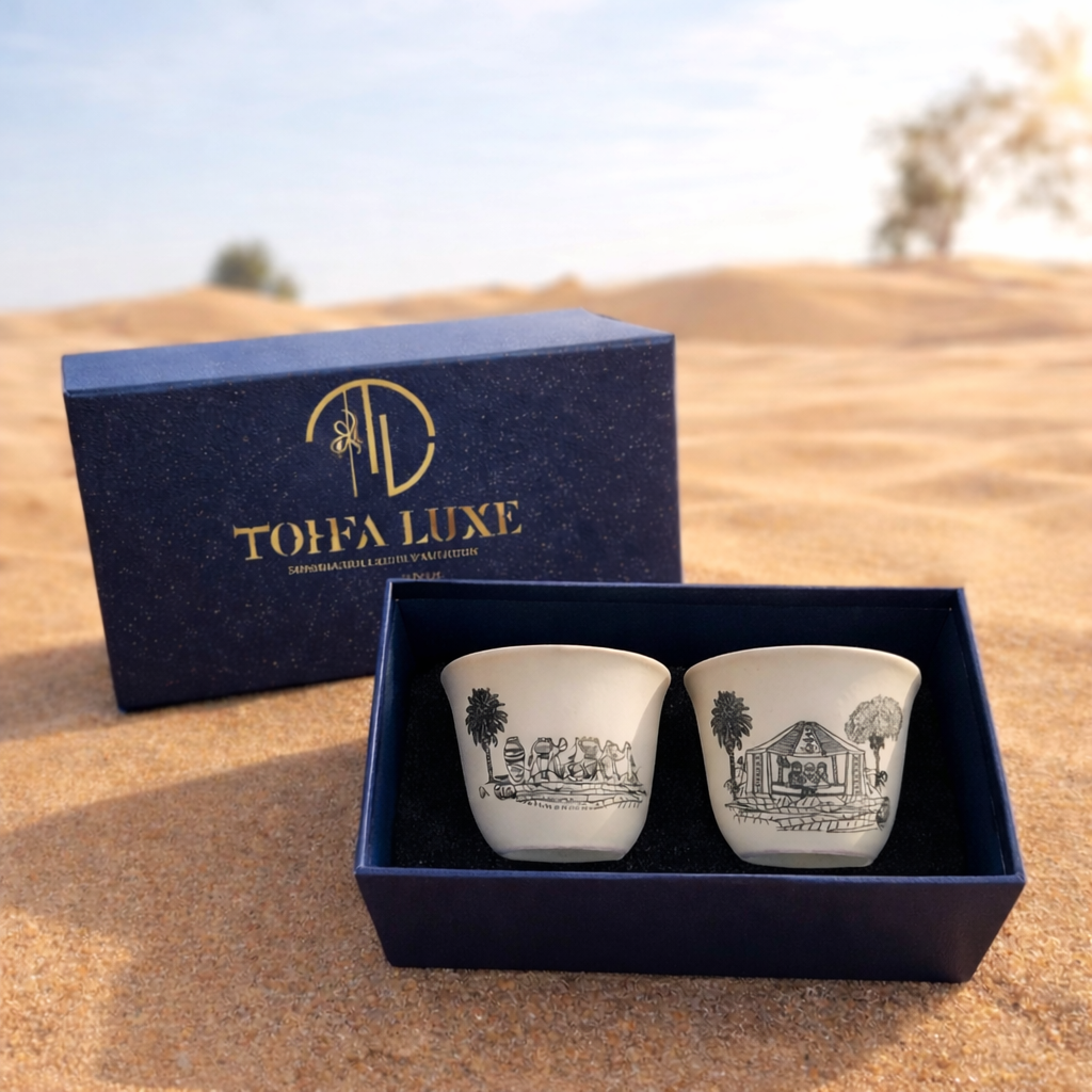 Qafila Handmade Arabic Qahwa Cup Gift Set (Set of 2) – Luxury Majlis Coffee Cups UAE