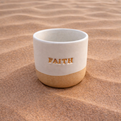 Faith Gold Engraved Single Ceramic Cup - Cream & Gold